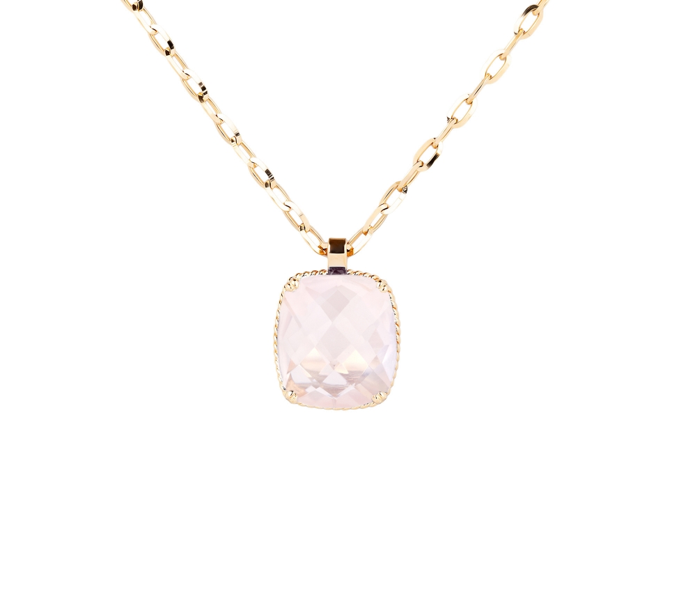 14K Gold Dolce Vita Pendant with Rose Quartz - 1