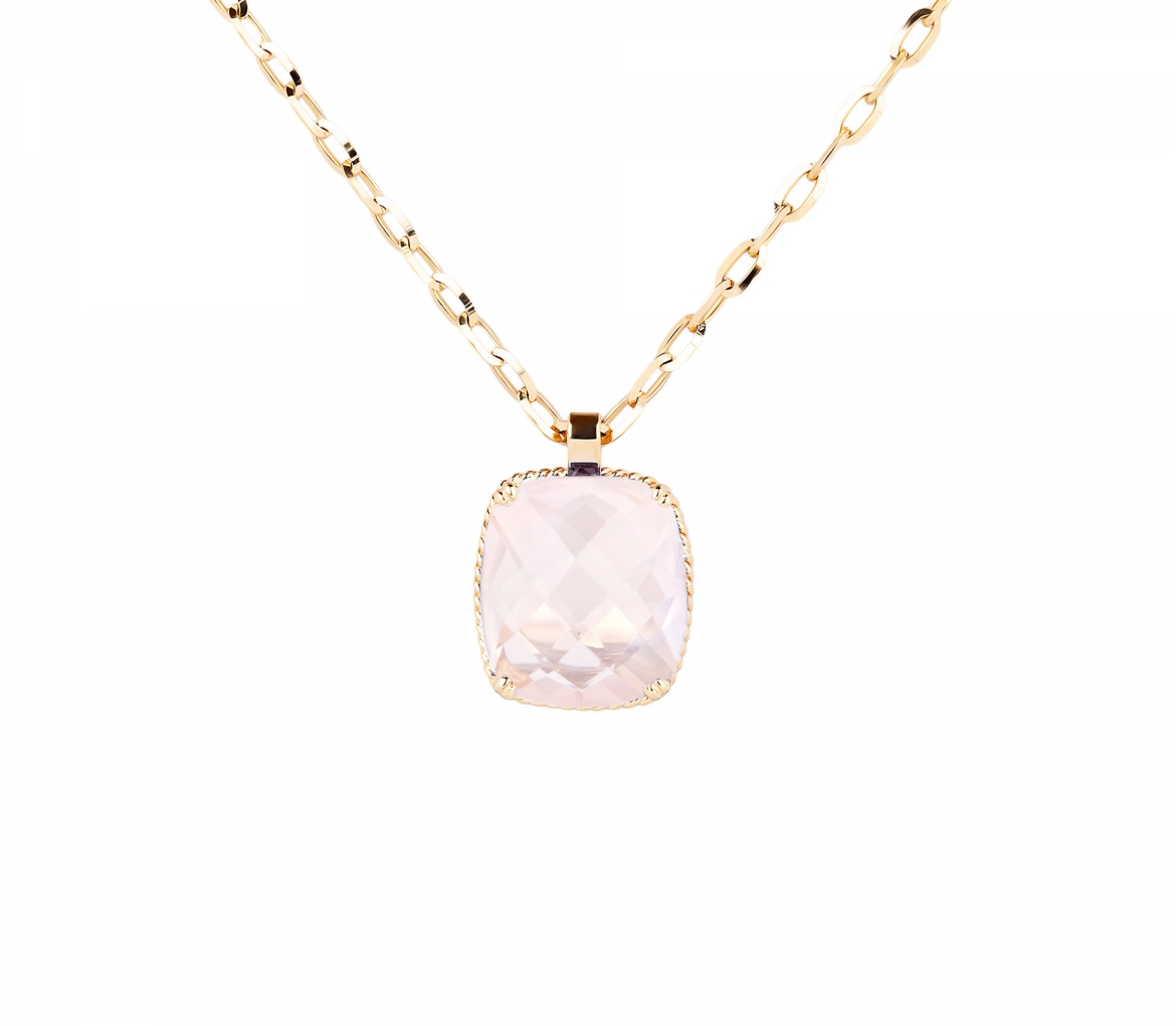 14K Gold Dolce Vita Pendant with Rose Quartz - 1