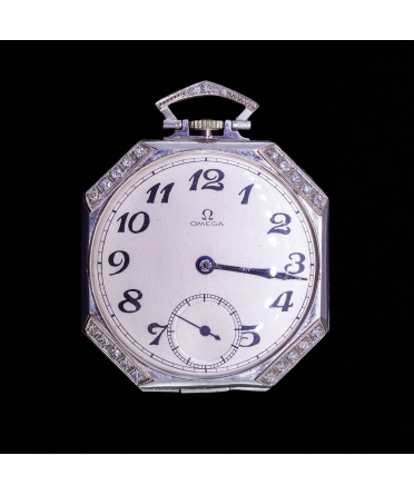 Zegarek kieszonkowy Omega z diamentami, Art Deco, Platyna - 1