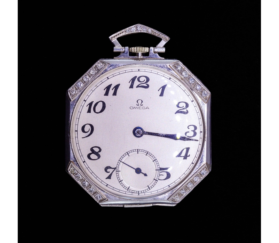 Zegarek kieszonkowy Omega z diamentami, Art Deco, Platyna - 1