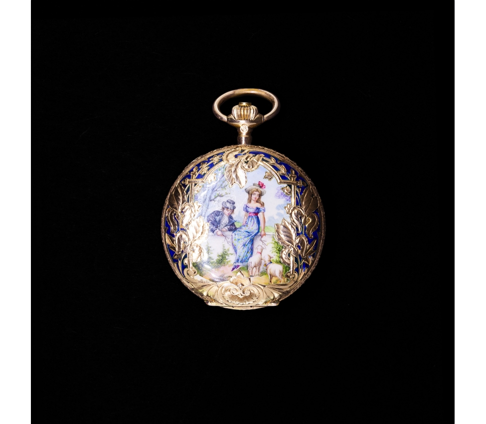Zawieszka zegarek kieszonkowy emaliowany, Austro-Węgry 1872 - 1902, Złoto 624 (15K) - 1