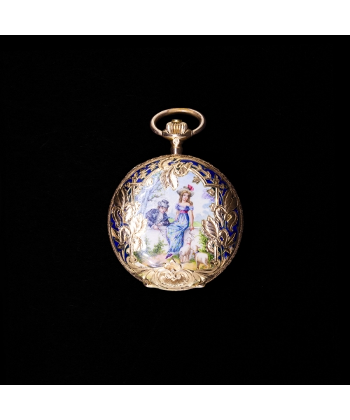 Zawieszka zegarek kieszonkowy emaliowany, Austro-Węgry 1872 - 1902, Złoto 624 (15K) - 1