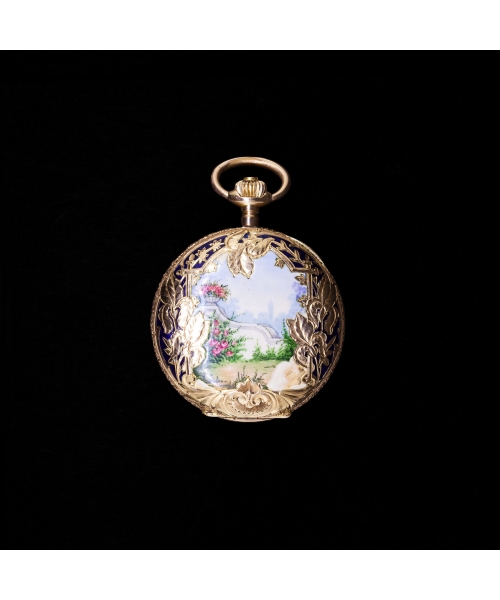 Zawieszka zegarek kieszonkowy emaliowany, Austro-Węgry 1872 - 1902, Złoto 624 (15K) - 3