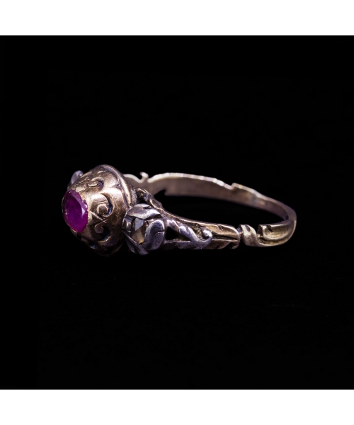 14K Gold, Ring with Ruby and Diamond Rosettes, Vintage - 1
