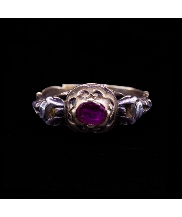 14K Gold, Ring with Ruby and Diamond Rosettes, Vintage - 2