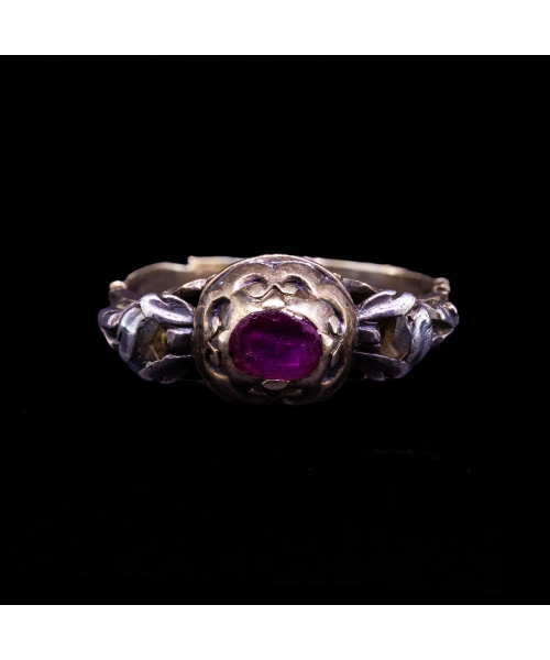 14K Gold, Ring with Ruby and Diamond Rosettes, Vintage - 2