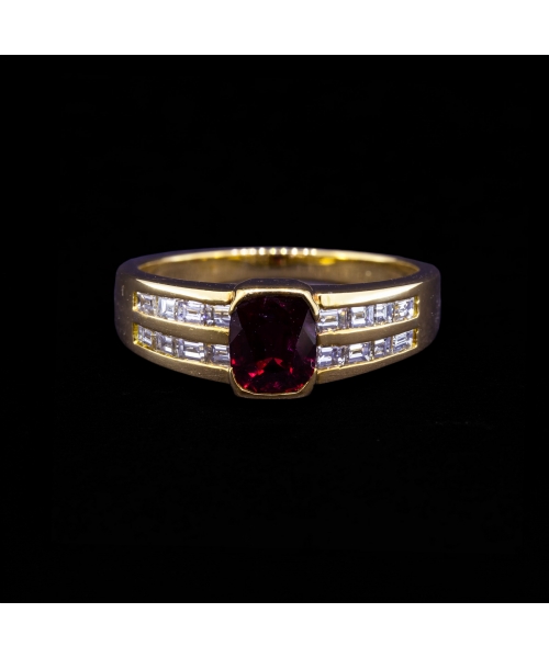 Pierścionek z rubinem i diamentami, Włochy, Arezzo, Vintage, Złoto 750 - 2