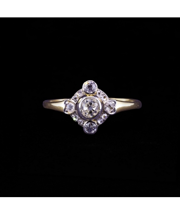 18K Gold, Art Deco Ring with Old-Cut Diamonds - 1