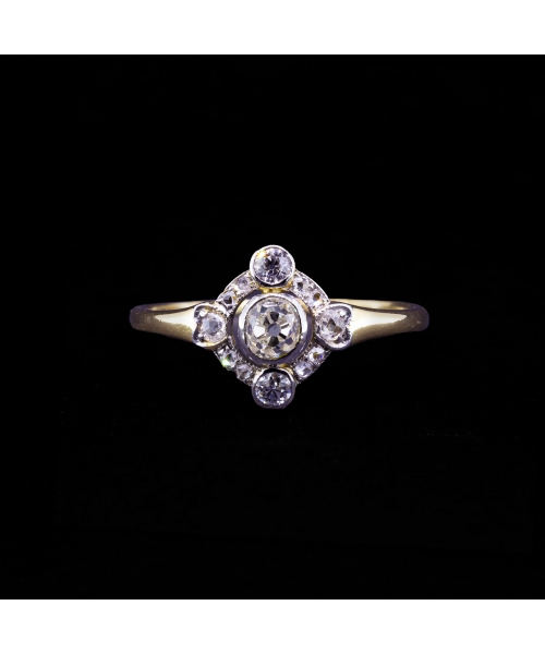 18K Gold, Art Deco Ring with Old-Cut Diamonds - 1