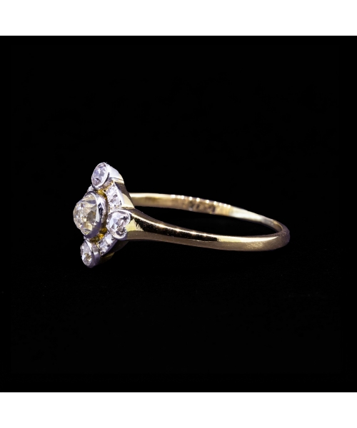 18K Gold, Art Deco Ring with Old-Cut Diamonds - 2