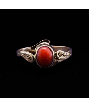 14K Gold, Filigree Coral Ring, Vintage - 1