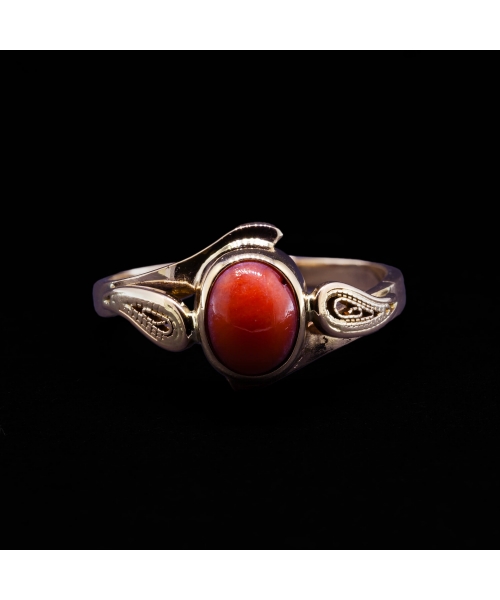 14K Gold, Filigree Coral Ring, Vintage - 1