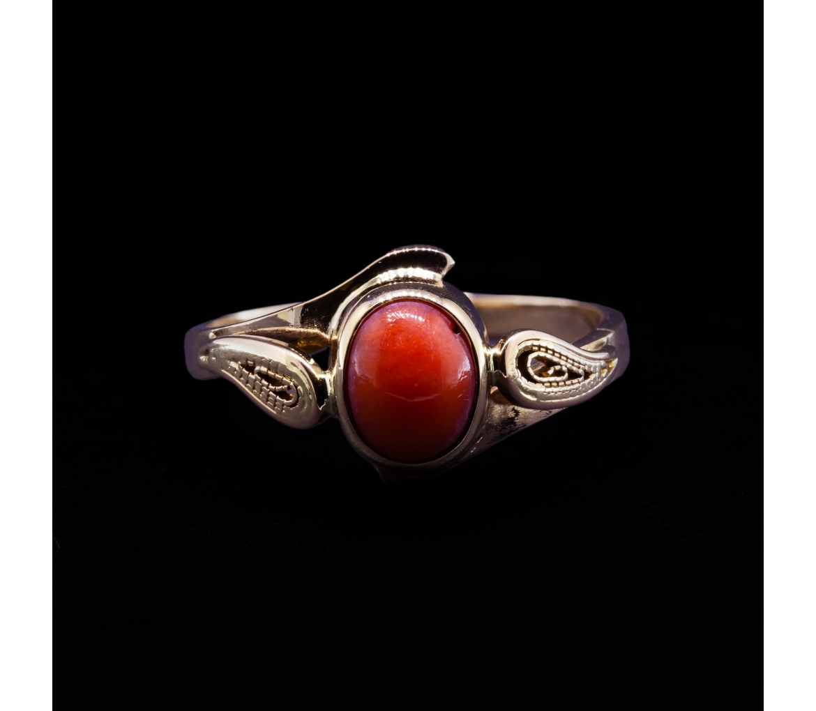 14K Gold, Filigree Coral Ring, Vintage - 1
