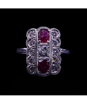 18K Gold, Ruby and Diamond Art Deco Ring - 1
