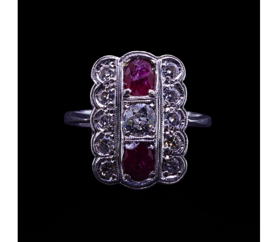 18K Gold, Ruby and Diamond Art Deco Ring - 1