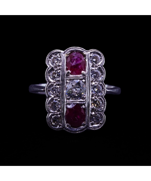 18K Gold, Ruby and Diamond Art Deco Ring - 1