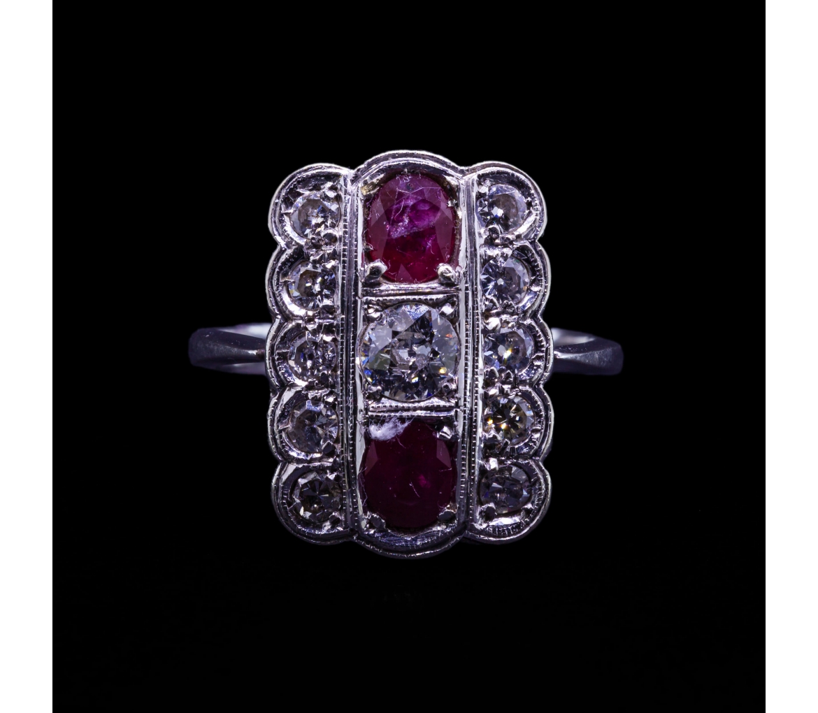 18K Gold, Ruby and Diamond Art Deco Ring - 1