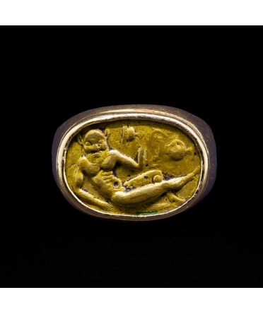 18K Gold, Signet Ring with Etruscan Scaraboid Seal, Second Half of the 19th Century - 1