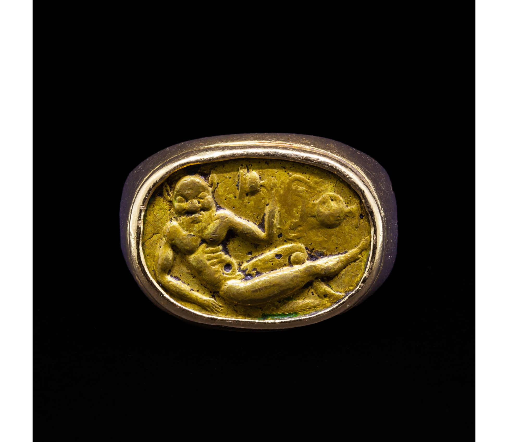 18K Gold, Signet Ring with Etruscan Scaraboid Seal, Second Half of the 19th Century - 1 18K Gold, Signet Ring with Etruscan Scaraboid Seal, Second Half of the 19th Century - 1