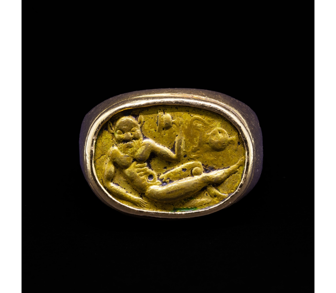 18K Gold, Signet Ring with Etruscan Scaraboid Seal, Second Half of the 19th Century - 1
