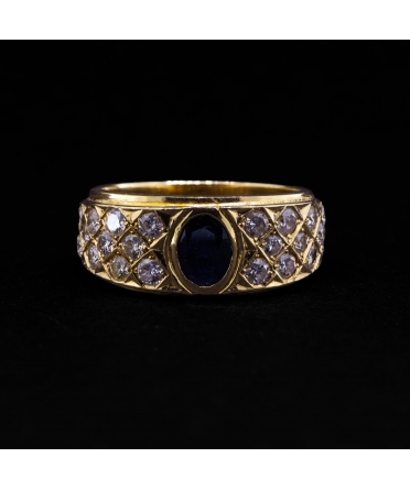 14K Gold, Sapphire and Diamond Signet Ring, Vintage - 1
