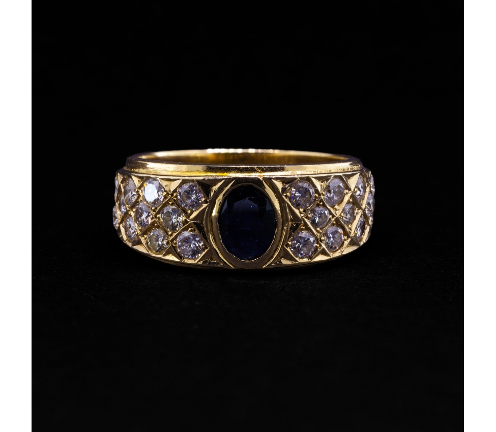 14K Gold, Sapphire and Diamond Signet Ring, Vintage - 1