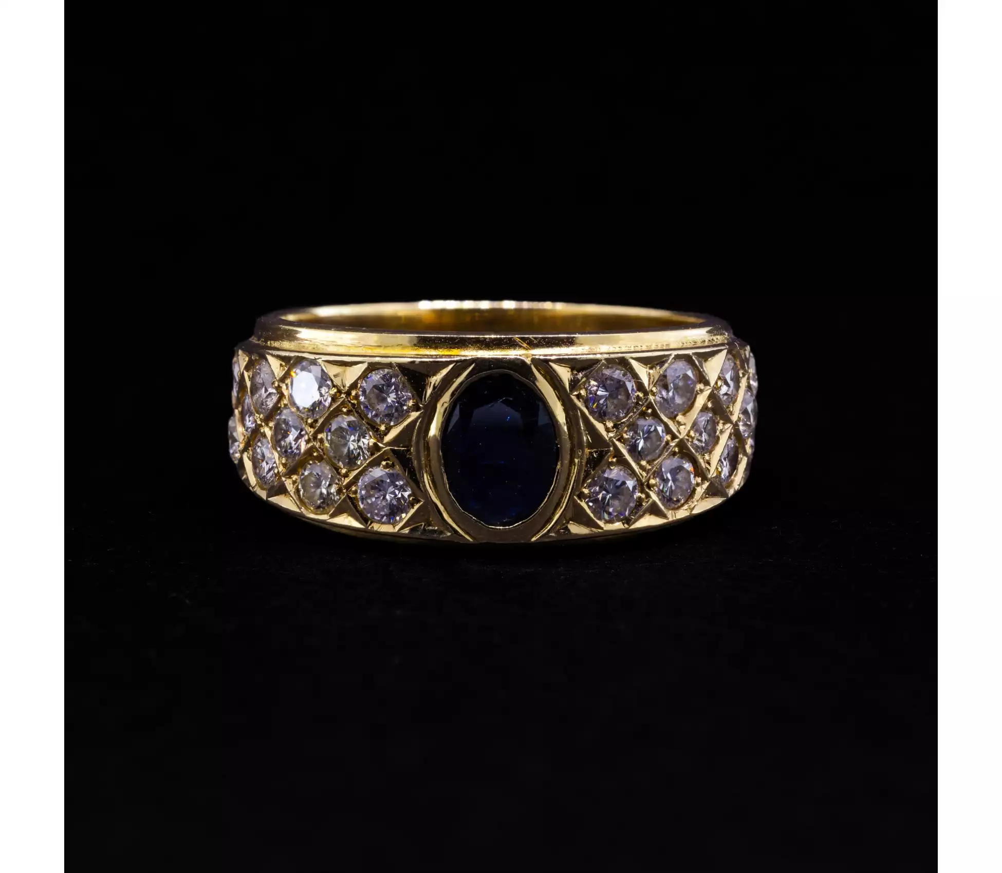 14K Gold, Sapphire and Diamond Signet Ring, Vintage - 1 14K Gold, Sapphire and Diamond Signet Ring, Vintage - 1