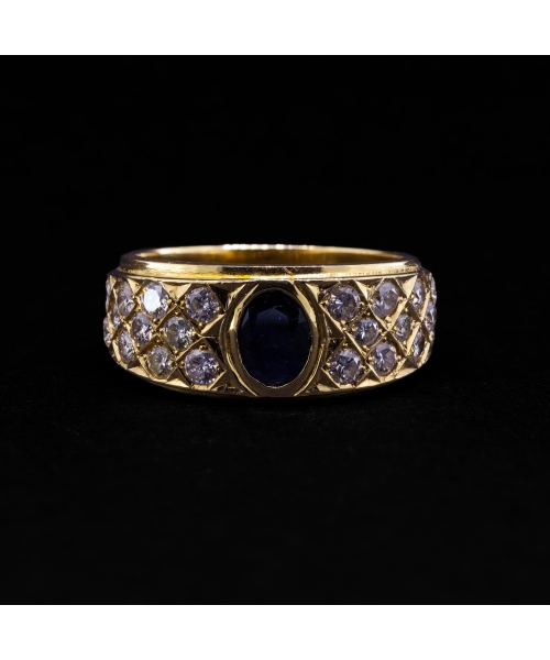 14K Gold, Sapphire and Diamond Signet Ring, Vintage - 1