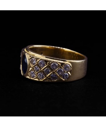 14K Gold, Sapphire and Diamond Signet Ring, Vintage - 2