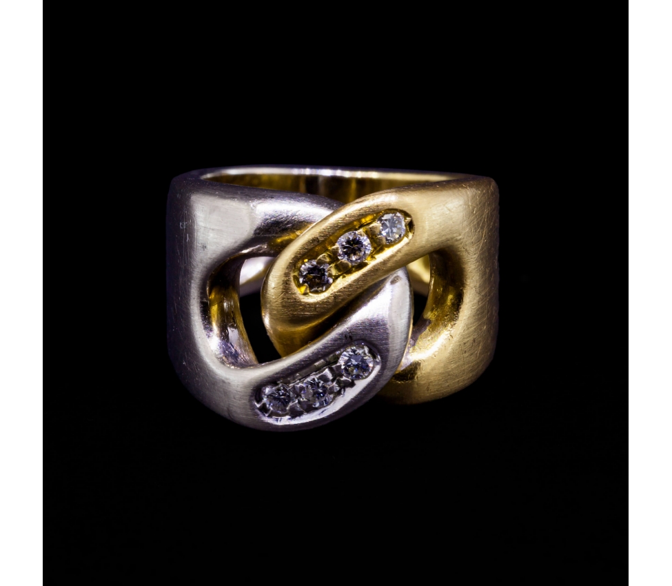 18K Gold, Vintage Diamond Ring, Alessandria, Italy, 1980s - 1