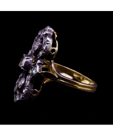 18K Gold, Silver Diamond Ring, Vintage, Italy - 2