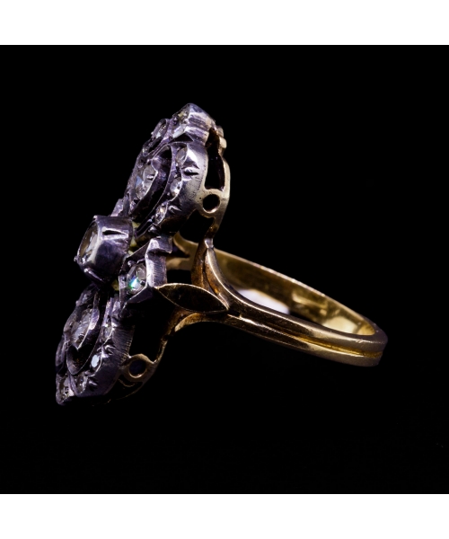 18K Gold, Silver Diamond Ring, Vintage, Italy - 2