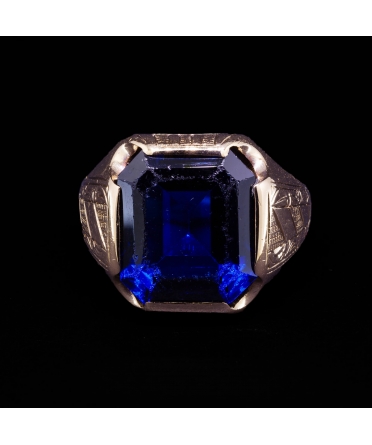 14K Gold, Signet Ring with Cobalt Glass, 1940s–1950s - 2
