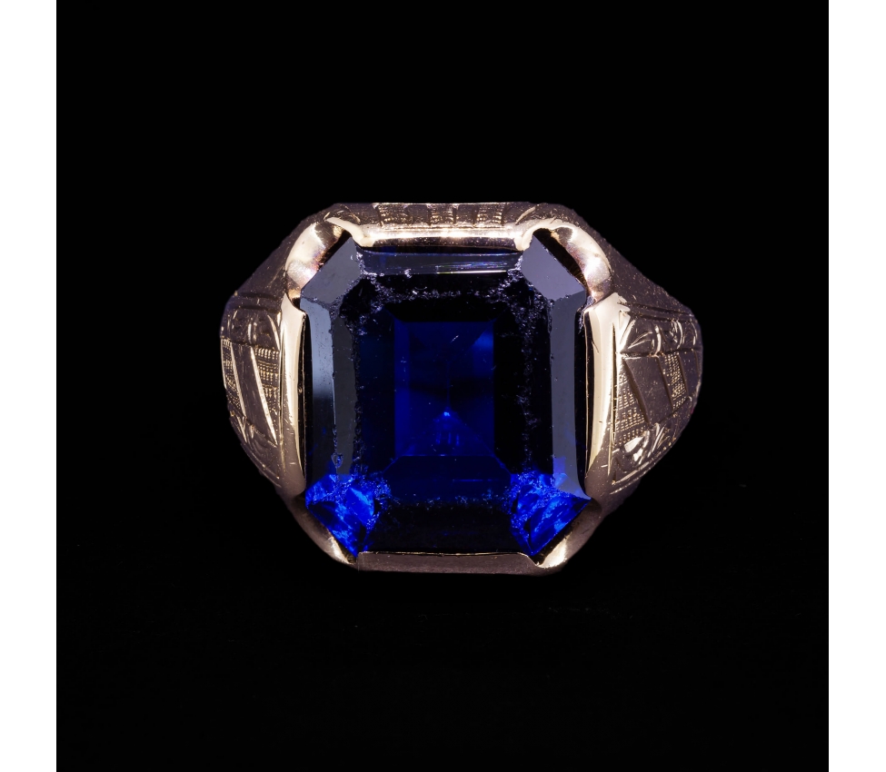 14K Gold, Signet Ring with Cobalt Glass, 1940s–1950s - 2