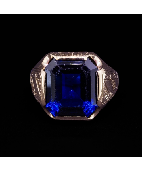 14K Gold, Signet Ring with Cobalt Glass, 1940s–1950s - 2