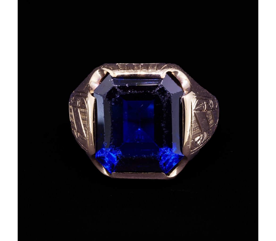 14K Gold, Signet Ring with Cobalt Glass, 1940s–1950s - 2