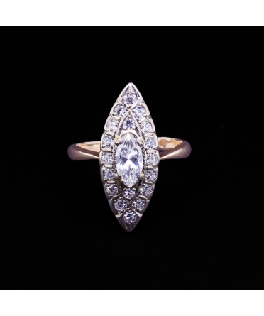 14K Rose Gold, Marquise Diamond Ring, 1970s, Odessa - 1