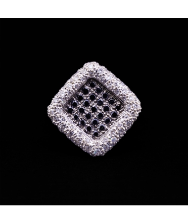 18K White Gold, Ring with White and Black Diamonds, 1990s, Italy - 1