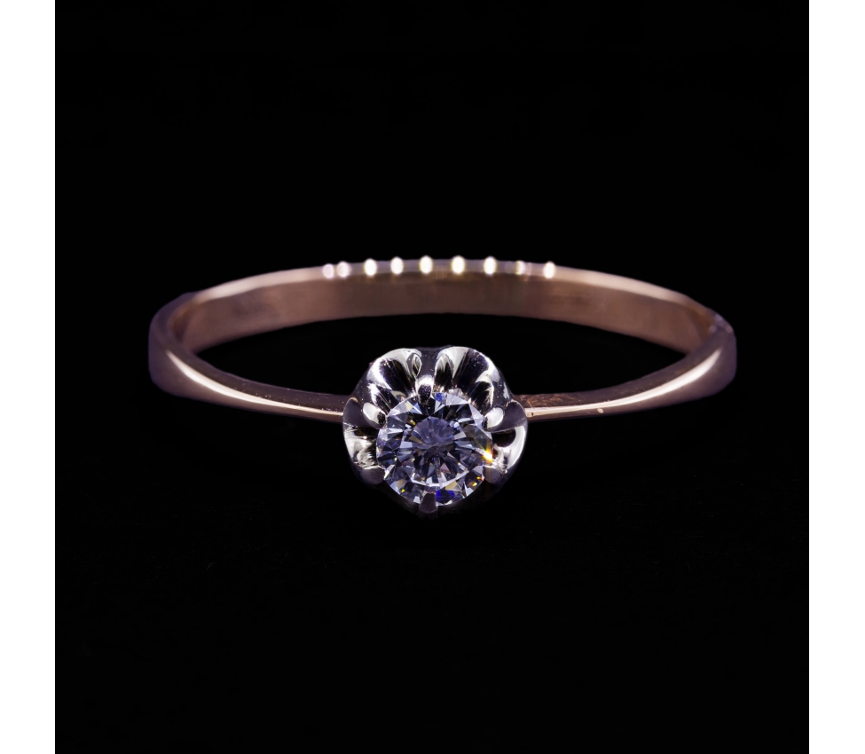 14K Rose Gold Diamond Ring, USSR, Kyiv, 1971 - 1