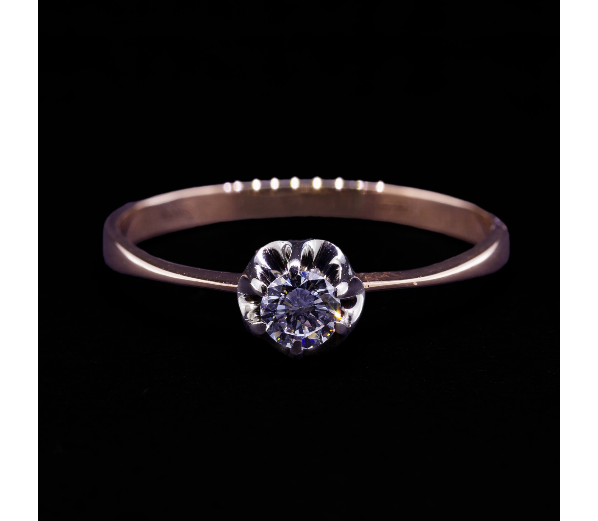 14K Rose Gold Diamond Ring, USSR, Kyiv, 1971 - 1 14K Rose Gold Diamond Ring, USSR, Kyiv, 1971 - 1