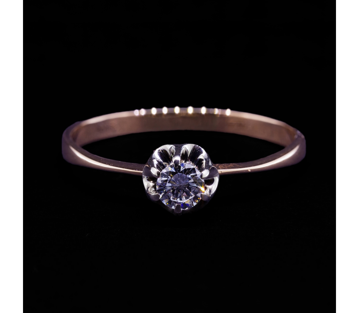 14K Rose Gold Diamond Ring, USSR, Kyiv, 1971 - 1
