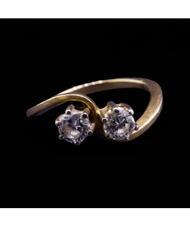 14K Gold, Toi et Moi Diamond Ring, 1 ct Total, 1990s - 1