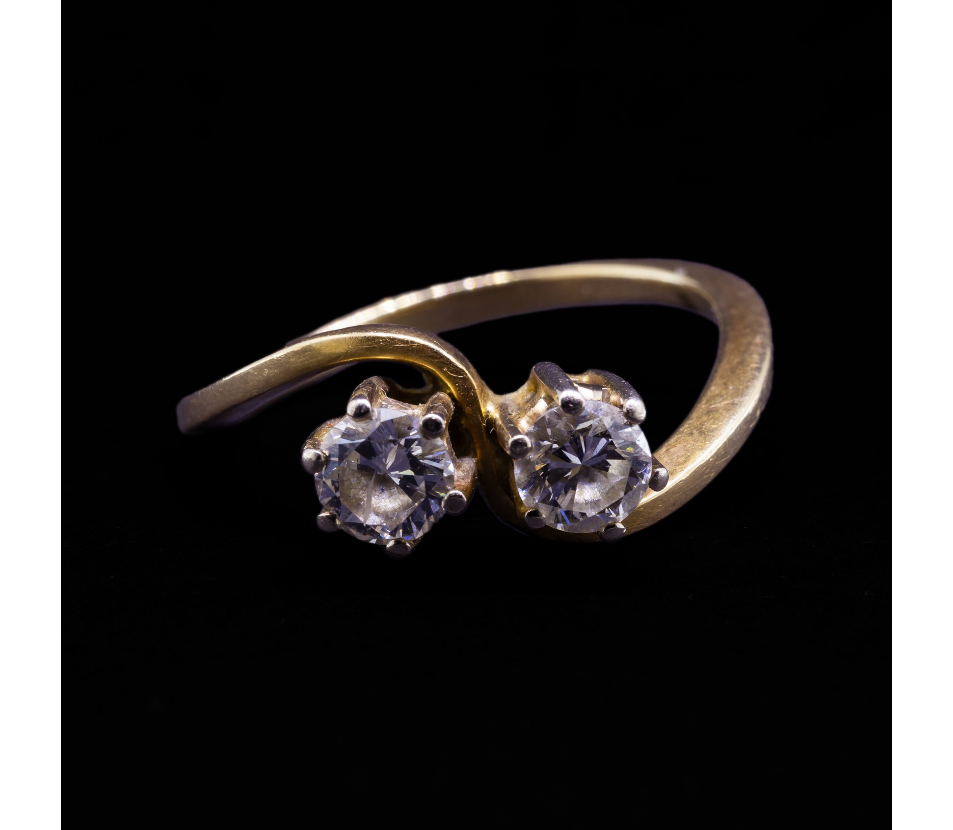 14K Gold, Toi et Moi Diamond Ring, 1 ct Total, 1990s - 1 14K Gold, Toi et Moi Diamond Ring, 1 ct Total, 1990s - 1