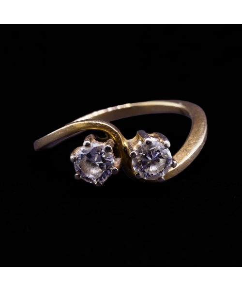 14K Gold, Toi et Moi Diamond Ring, 1 ct Total, 1990s - 1