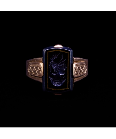 14K Gold Black Onyx Signet Ring, Art Deco 1930s - 1