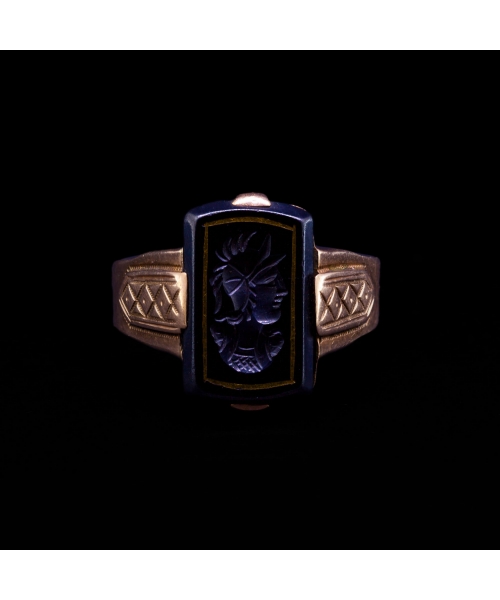 14K Gold Black Onyx Signet Ring, Art Deco 1930s - 1