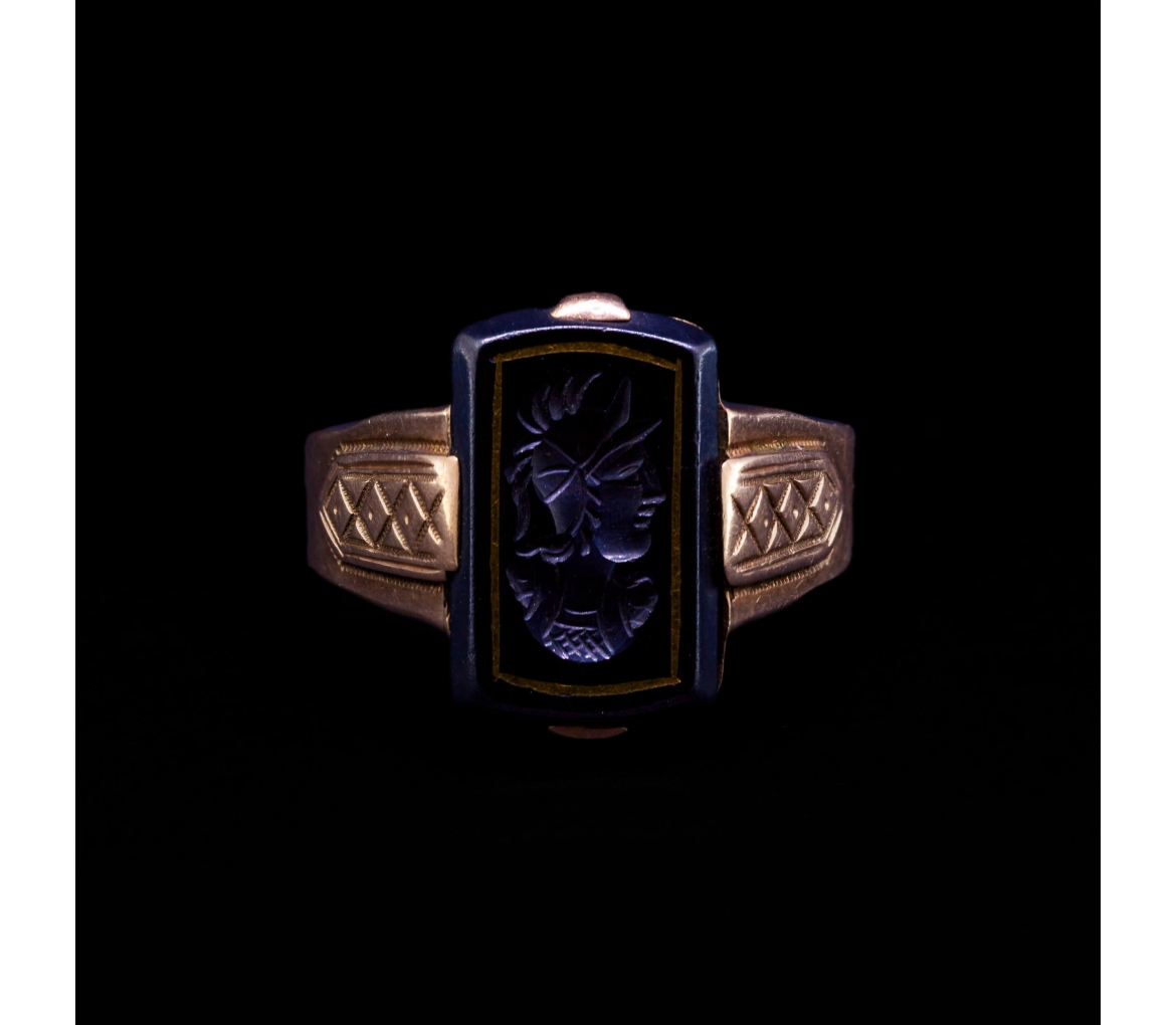 14K Gold Black Onyx Signet Ring, Art Deco 1930s - 1