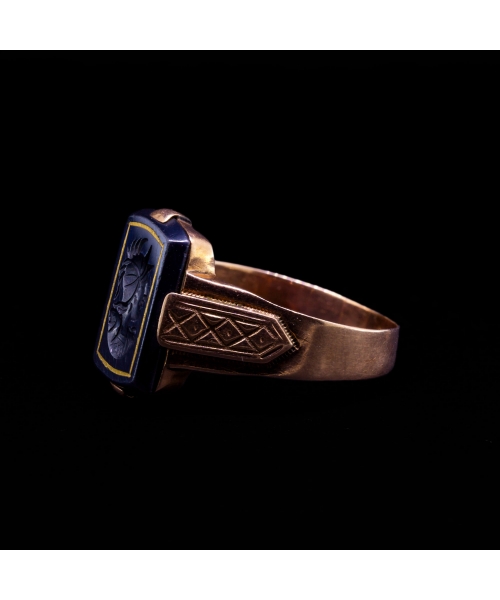 14K Gold Black Onyx Signet Ring, Art Deco 1930s - 2
