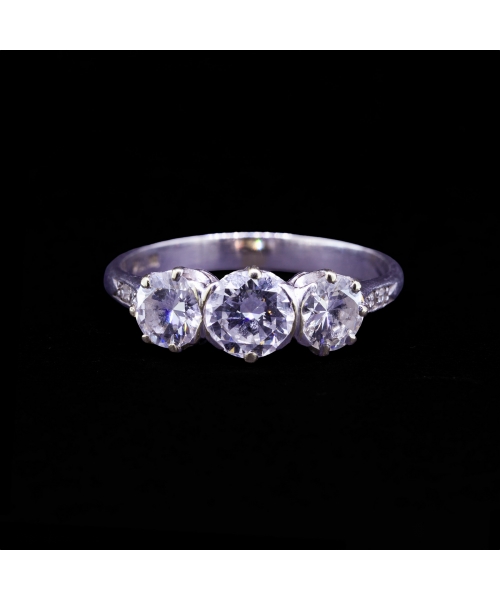 Platinum Three-Stone Diamond Ring, Vintage - 1