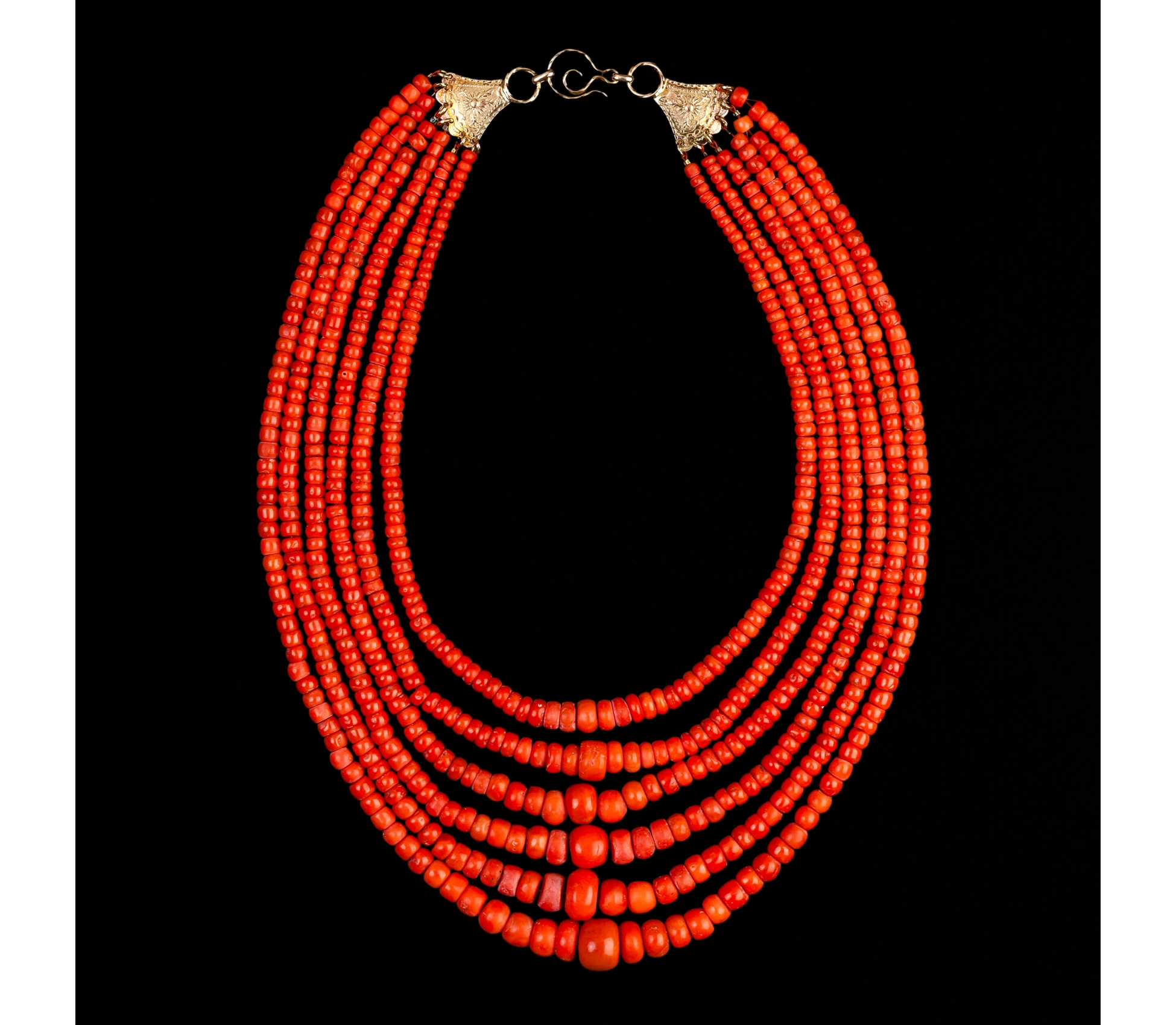 14K Gold, Highlander Natural Coral Beads, Vintage - 1 14K Gold, Highlander Natural Coral Beads, Vintage - 1